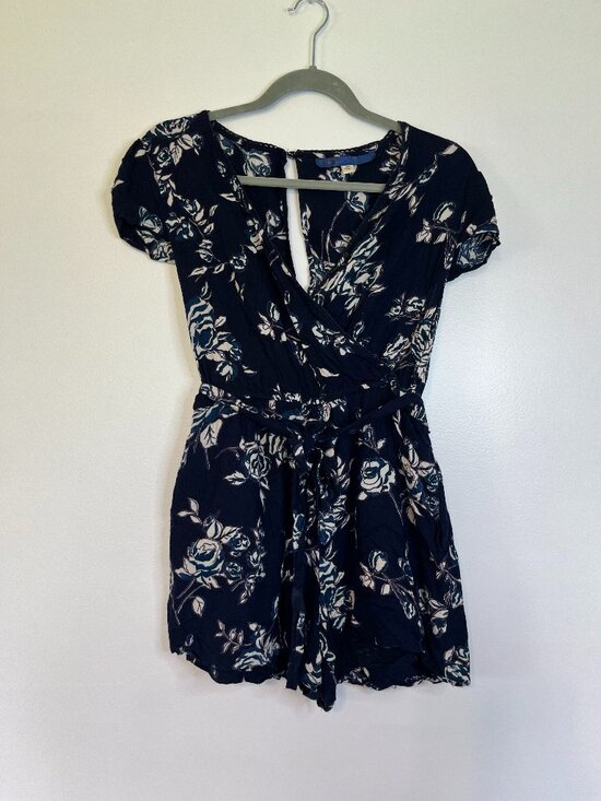 Blue Rain Pants - Blue Rain Navy Blue Floral Print Romper